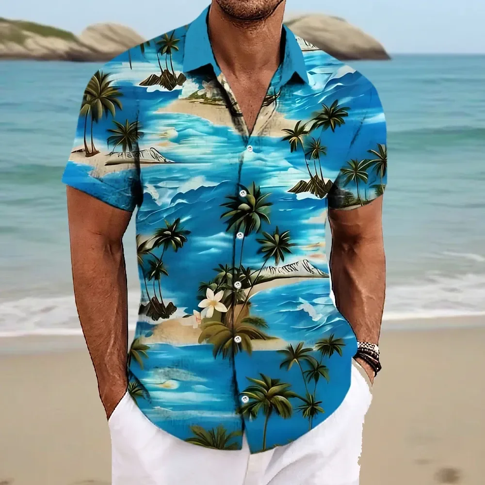 Men Hawaiian Shirt Tropical Palm Flower 3D Print Casual Shirts Outdoor Fashion Short Sleeve Beach Oversized Loose Men Clothing