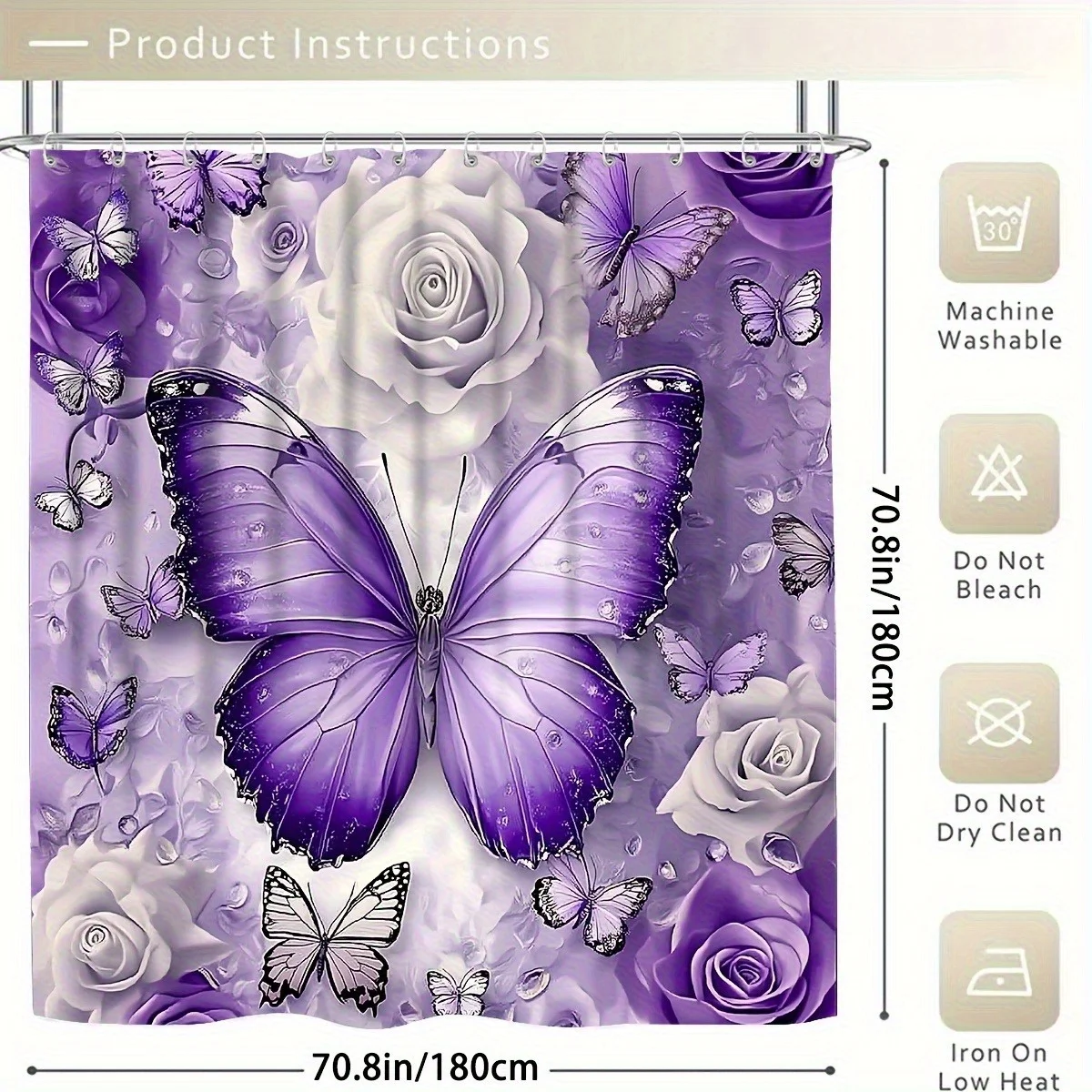 مجموعة ستائر دش أرجوانية مزخرفة بنمط الفراشة مكونة من قطعة واحدة، ستائر ديكور حمام أنيقة للسيدات، قماش بوليستر قابل للغسل #6