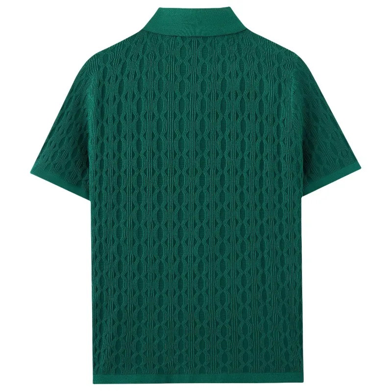 Men's Clothing, Men's Casual Knitted Top, Short-sleeved Cuban Collar Ice-cold Silk Knitted POLO Shirt.