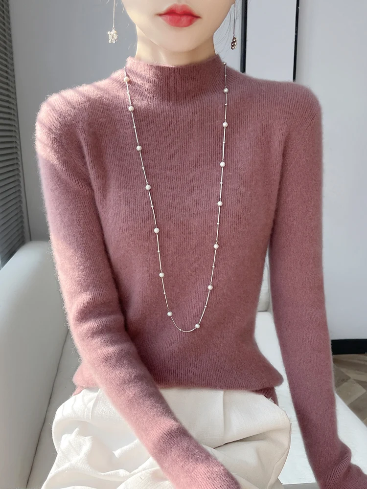 Suéteres negros con cuello simulado, suéter tejido para mujer, jerséis nuevos, prendas de punto ajustadas de manga larga, suéter de punto, jersey, Tops para mujer Q2224