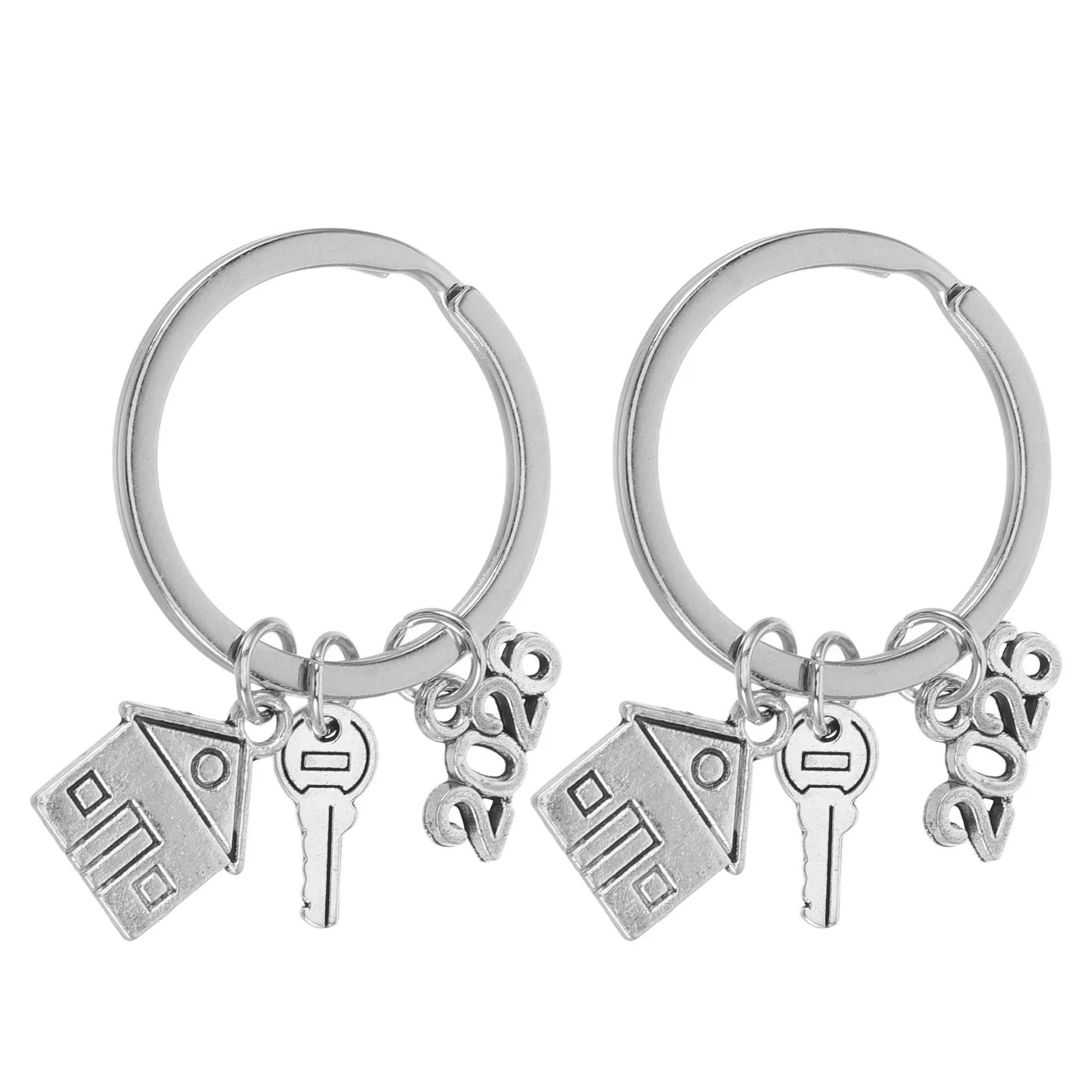 2Pcs New Home Keychain Decorative Metal House Shaped Keyrings Moving Announcement Present Housewarming Keepsake for New