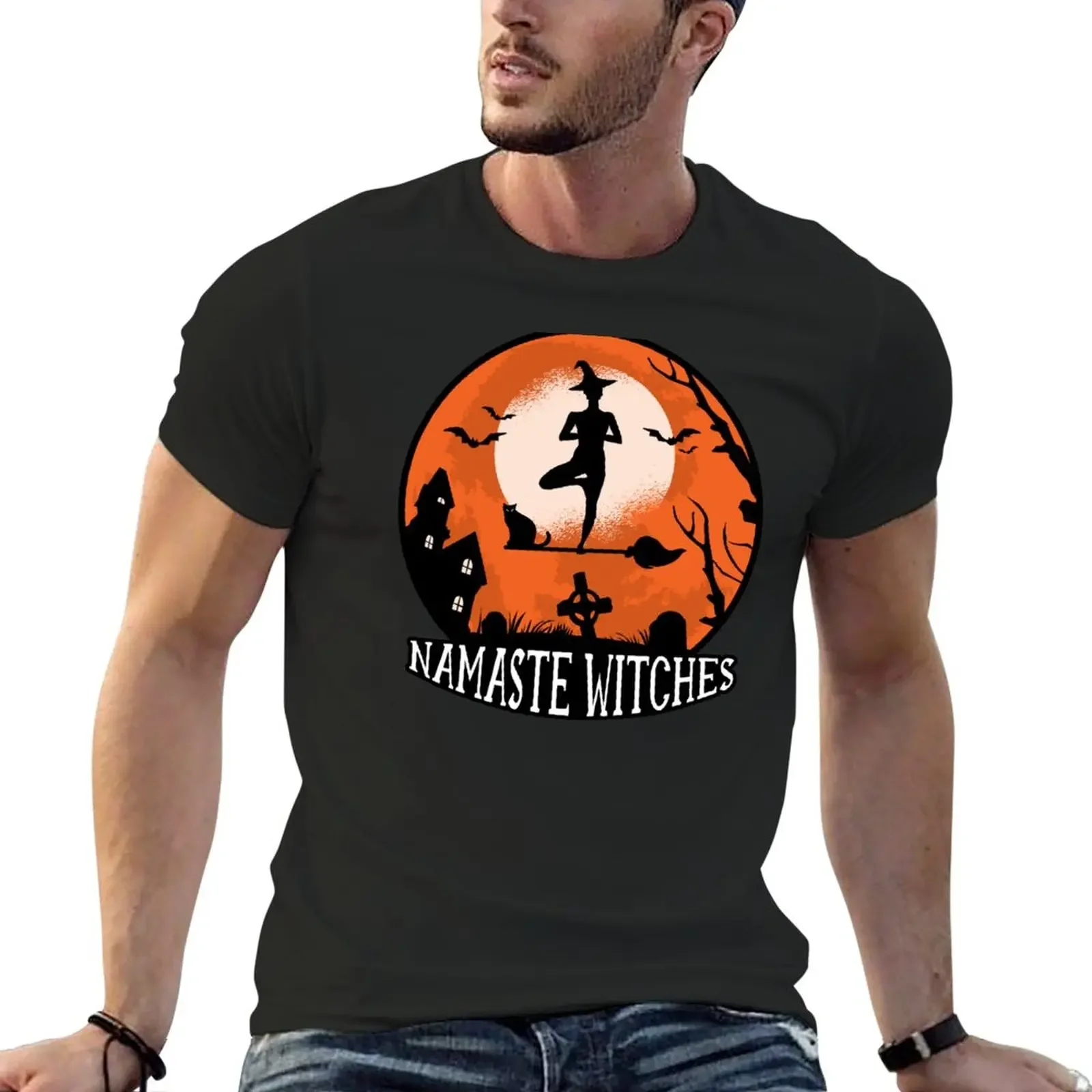 

Namaste Witches Yoga Halloween T-Shirt boys whites cute tops t shirts men