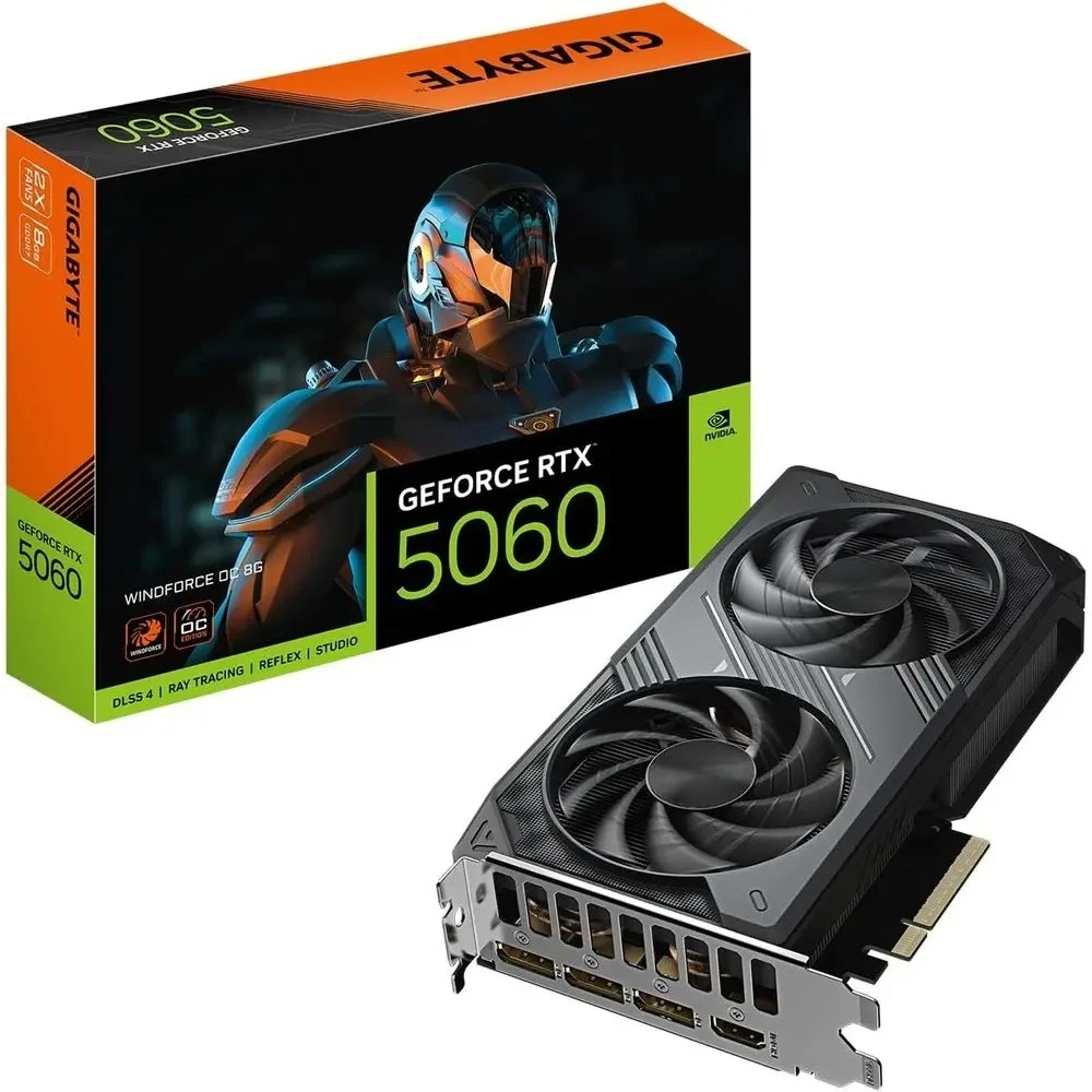 RTX 5060 Overclocked Graphics Card, 8GB 128-bit Memory, PCIe 5.0, Dual Display Outputs Gaming Video GPU