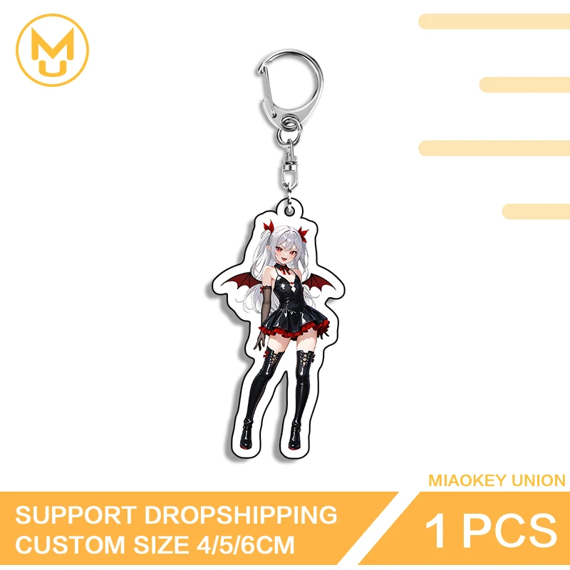 Pretty Waifu Military Keychain Goth Girl Standing Posture Pendant Acrylic Standee Cartoon Seductive Devil Keyholder Toys Hobbies
