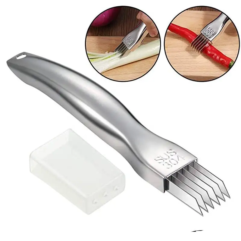 Stainless Steel Vegetable Garlic Cutter Shred Silk Knife Green Onion Slicer Food Chopper for Kitchen Potato Scallion Fruit Kiwi
