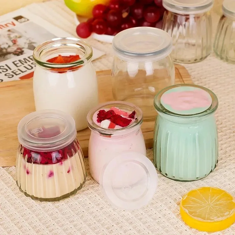 Yogurt Pudding Glass Jar Mini Mousse Drinking Bottle with Lid High Temperature Resistant Homemade Juicing Milk Storage Container