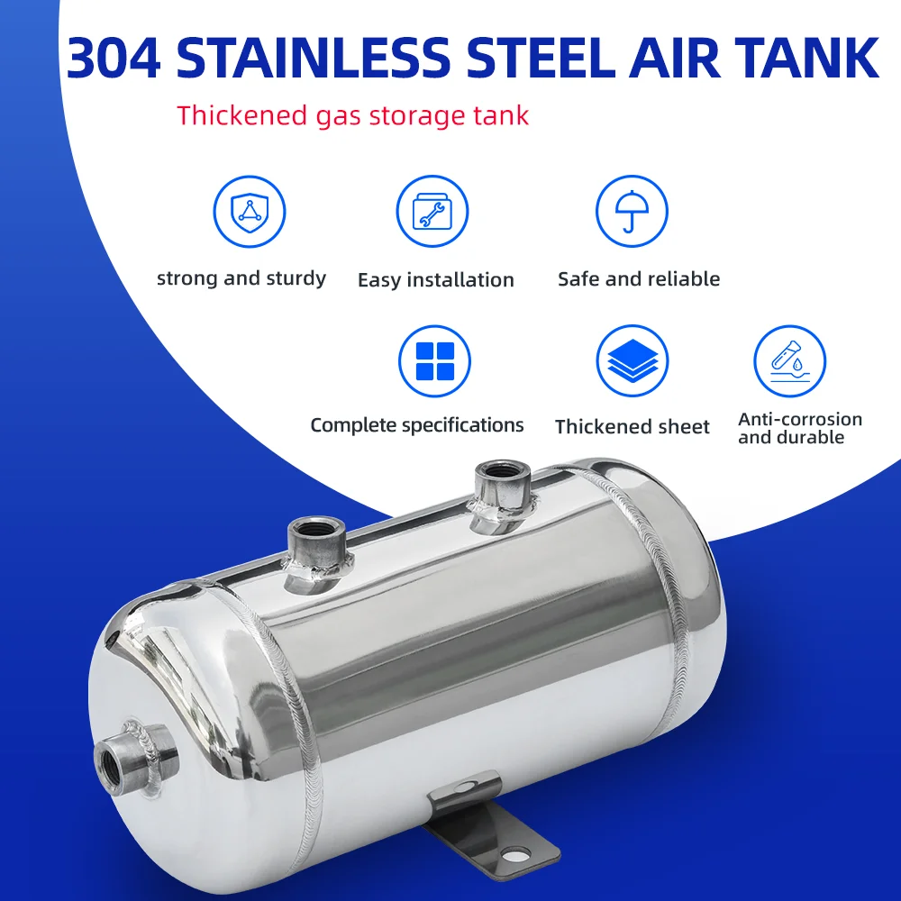 Air Cpmpressor Tank 2L 304 Stainless Steel Small Horizontal Vacuum Buffer Air Storage Suitable for Beauty Instruments