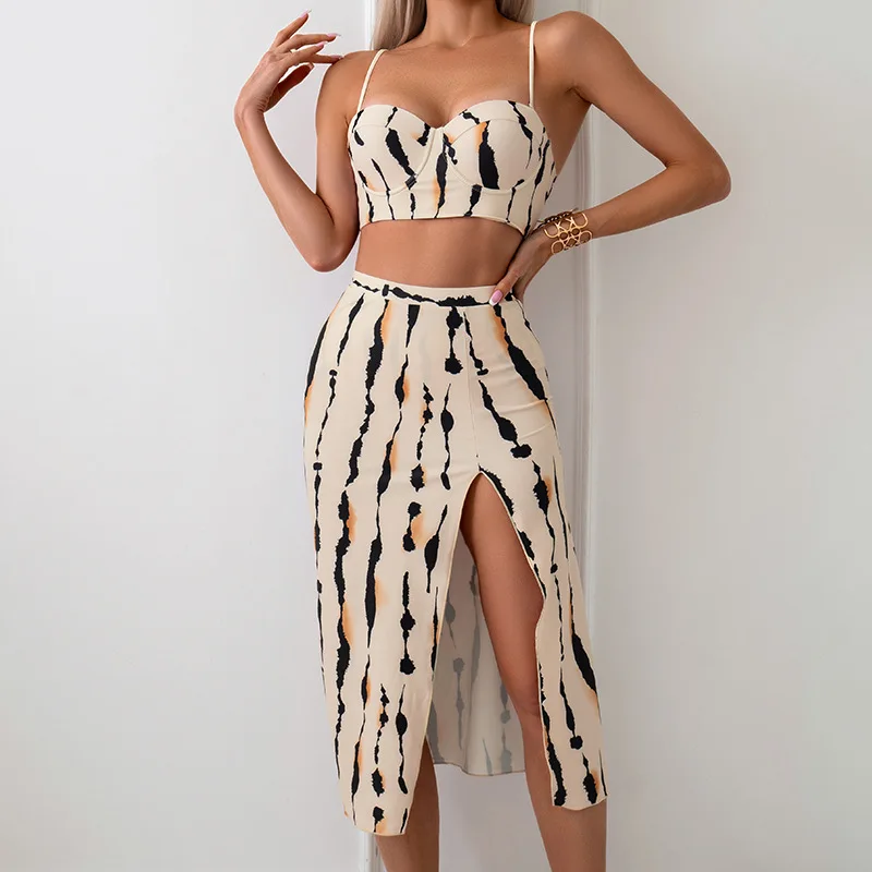 2024New Hard Bag Bikini Three-Piece Printed Long Skirt Swimsuit for Women Wholesale Customizable