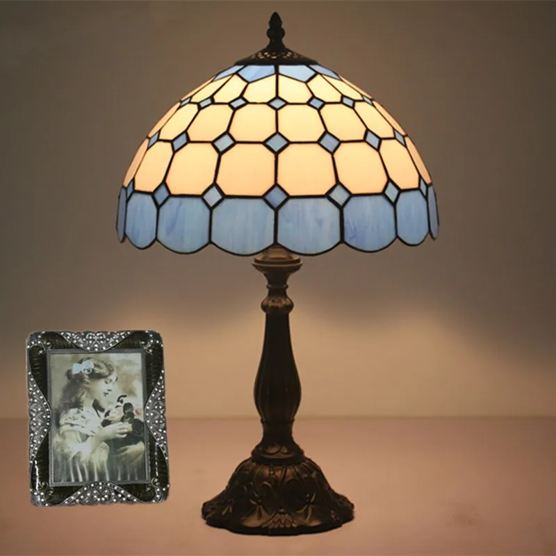 110-220V Mediterranean Style Blue Modern Minimalist Bedroom Bedside Counter Lamp Glass Decorative Table Lamp