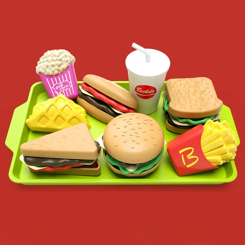 9PCS Per Set Detachable Snack Hamburger Plastic Pretend Toy Play House Food Sets For Kids Kitchen Toy Birthday Gift Party Favors