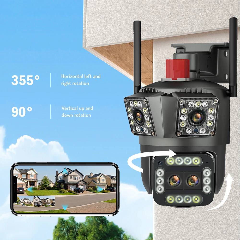 Cámara con Zoom 12X para exteriores, 8K, 16MP, lente Thour, tres pantallas, WiFi, IP, protección de seguridad, detección de movimiento, vigilancia CCTV 4K