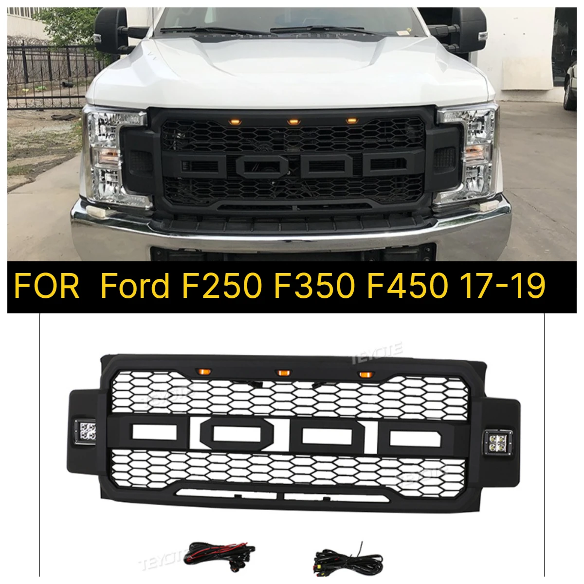 Grille for Ford F250 F350 F450 2017-2019, Front Grille Compatible FOR Ford F250 F350 F450 17-19