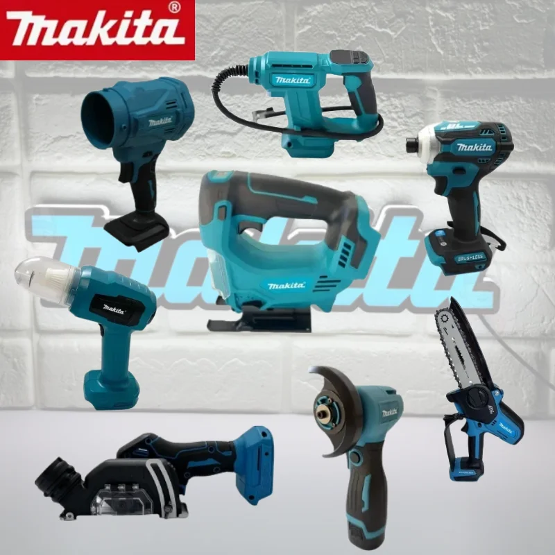 

Набор инструментов Makita 18В: бесщеточная шлифовальная машина, пистолет для герметика, цепная пила, компрессор, силиконовый пистолет, машина для резки
