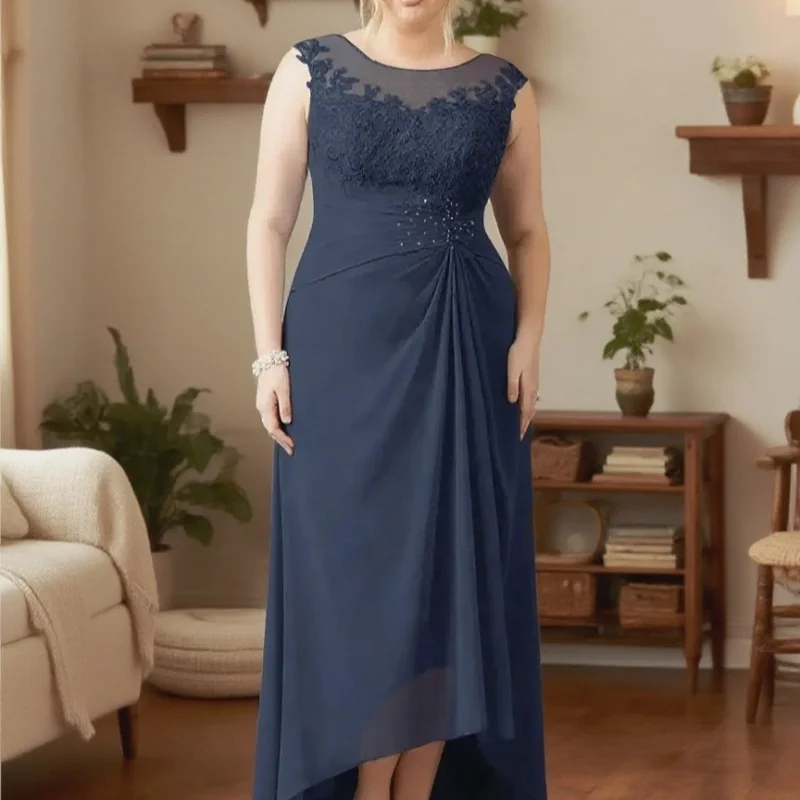

A-Line Chiffon Pleat Sequin Wedding Guest Dress Vestidos Elegant Plus Size Mother of the Bride Dresses Customized