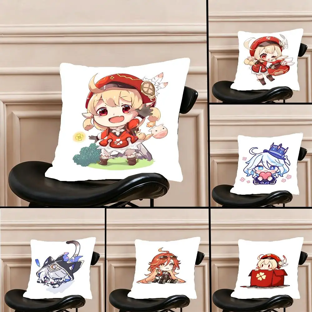 Game Anime Genshin Impact Cushion Cover Warm coral fleece Cute kawaii plush Kawaii mascot throw