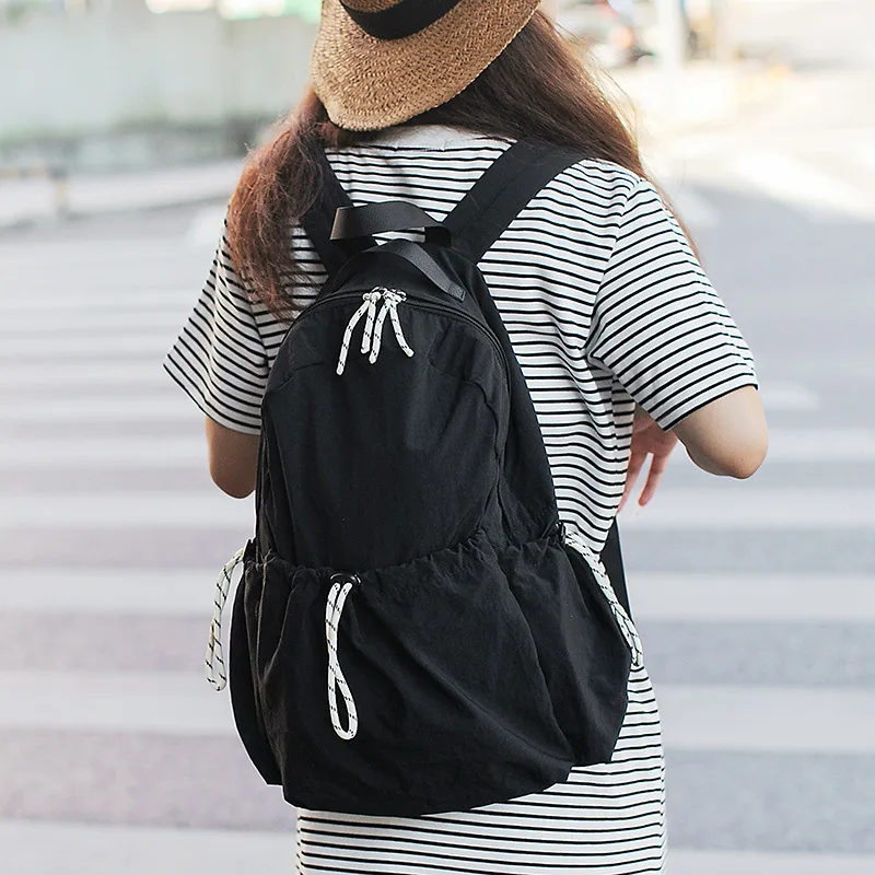 

Korean Style Nylon Backpack 2025 - Lightweight Drawstring Rucksack for College, Spacious Harajuku Bookbag for Commuters