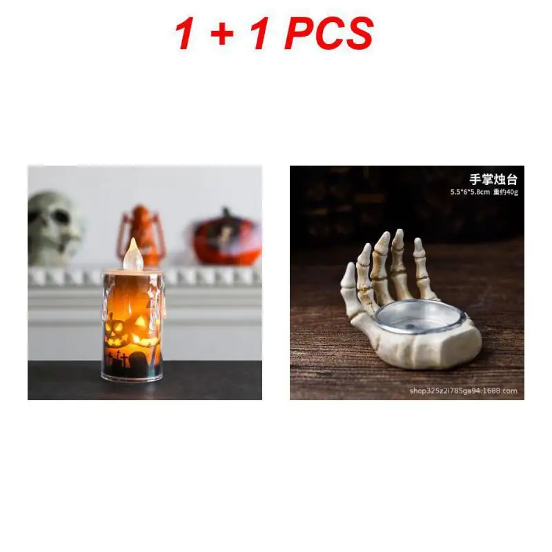 

Halloween skeleton palm candlestick Electronic candle lights Creative Festival Ornament Resin Crafts Decoration Party Supplies