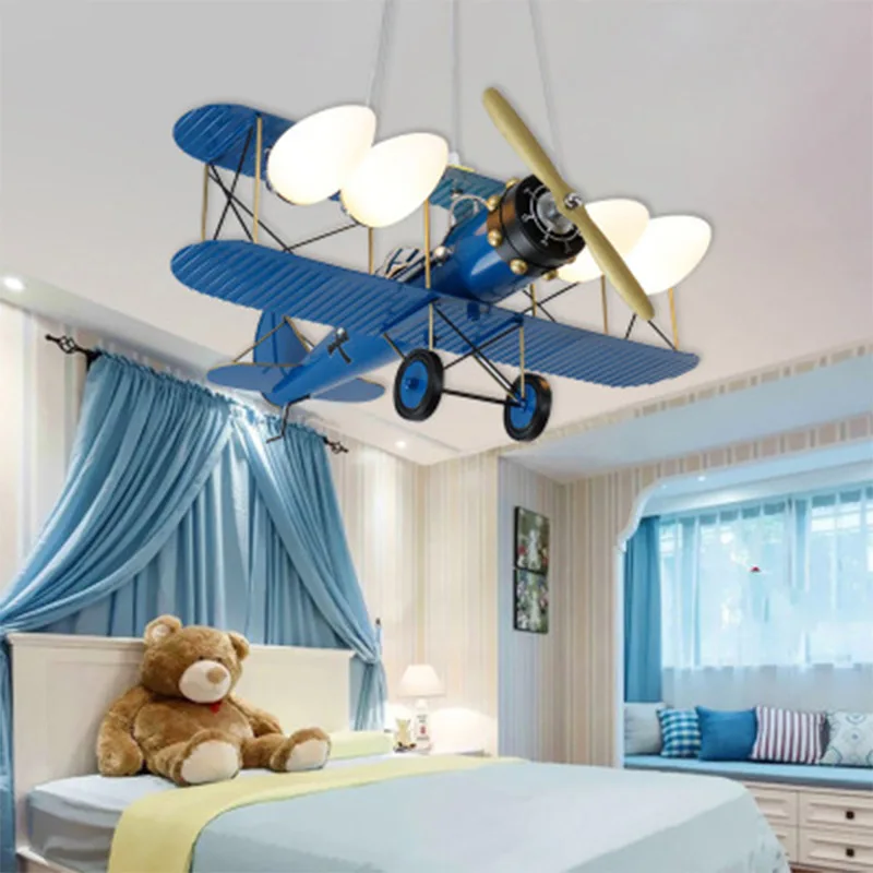 

Children's Room Ceiling Lamps Boys and Girls Kindergarten Creative Bedroom Industrial Style Wrought Iron Aircraft Chandelier