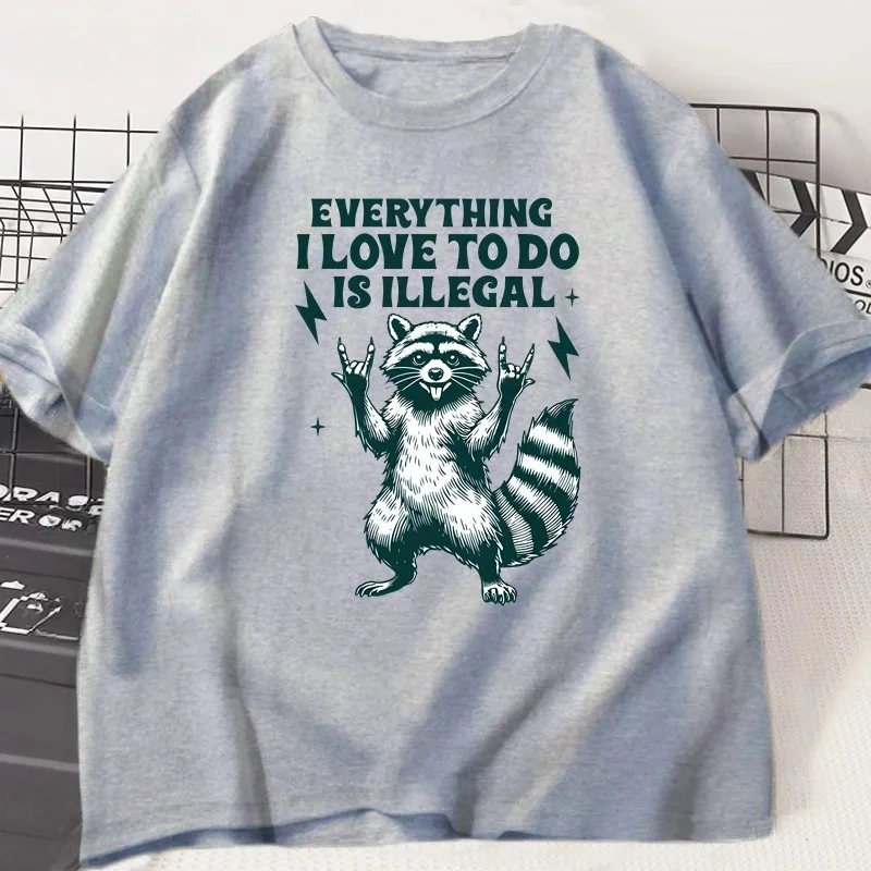 재미있는 너구리 패턴 티셔츠 유머 티셔츠 여성 캐주얼 반팔 티셔츠 하라주쿠 여성 의류 그래픽 티셔츠 Y2K