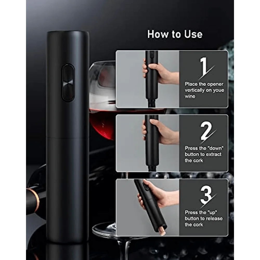 Electric Wine Opener Effortless Automatic Wine Corkscrew One-click Button AA Battery Operated Can Opener for Home Party Bar Wine