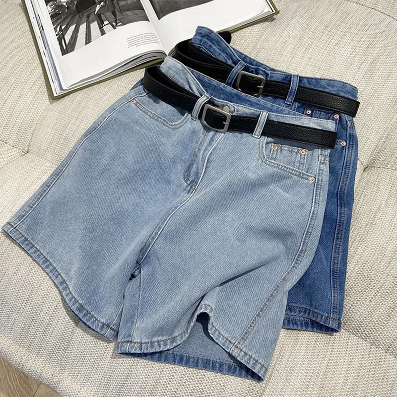 

High Waist Denim orts Women Summer Thin Loose Slimming A-Line Wide Leg Hot Pants Cotton Polyester Spandex Blend orts