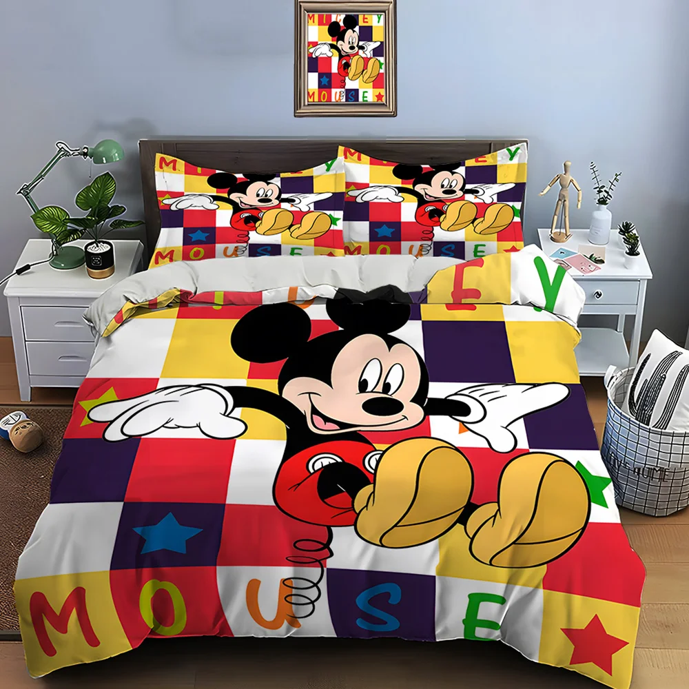 3PC Disney Mickey Mouse Printed Bedding Set Duvet Cover Anime Quilt Adult Kids Birthday Gift Full Size Bedding Set Luxury Gifts