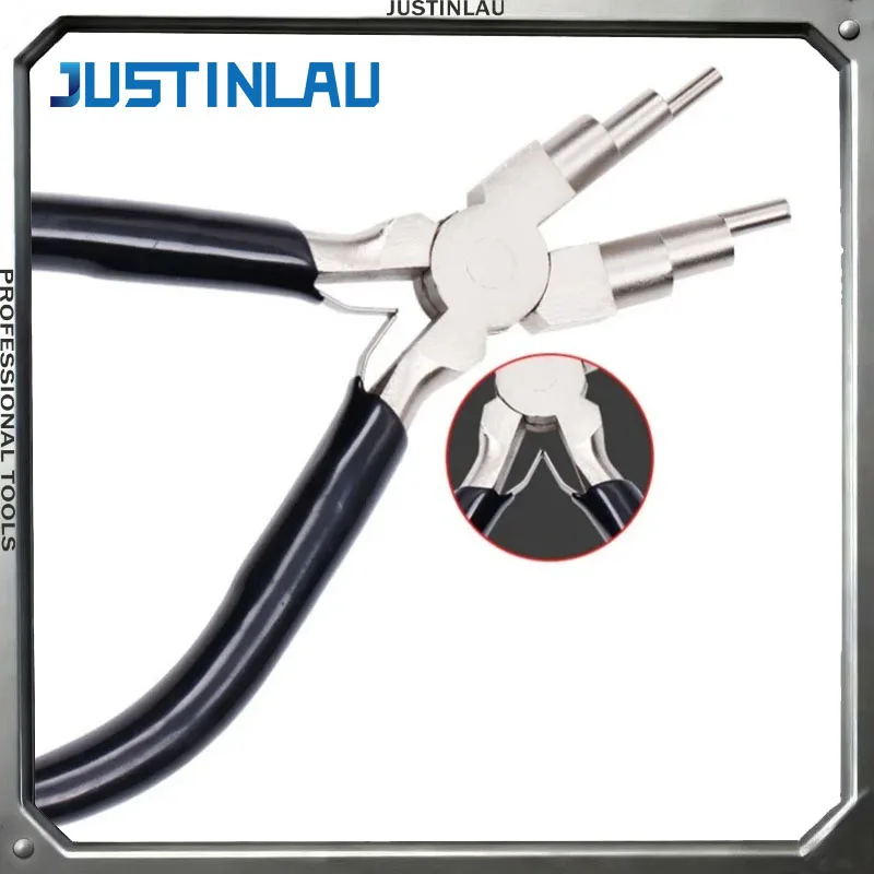 JUSTINLAU Sechsteilige Schmuckzange mit Rundem Mundstück, Dicke Ausführung, Wickelspule, 6-teilige Runde Federklemme, Gebogene Zange