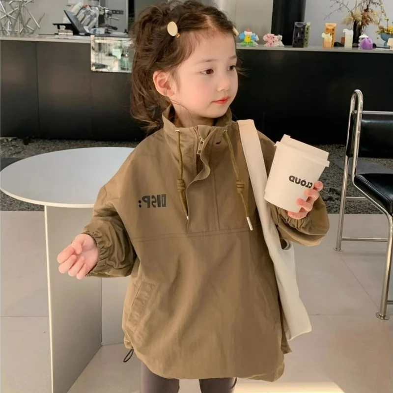 Girls' Coat Letter High Neck Windproof Jacket Top 2025 Spring and Autumn New Style Girl's Standing Collar Top view 6
