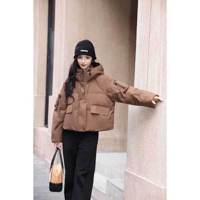 Women Winter  Elegant Sweet Zipper Pocket Cotton Clothes Loose Premium Niche Design Sense Short Thickened Small Practical Casual