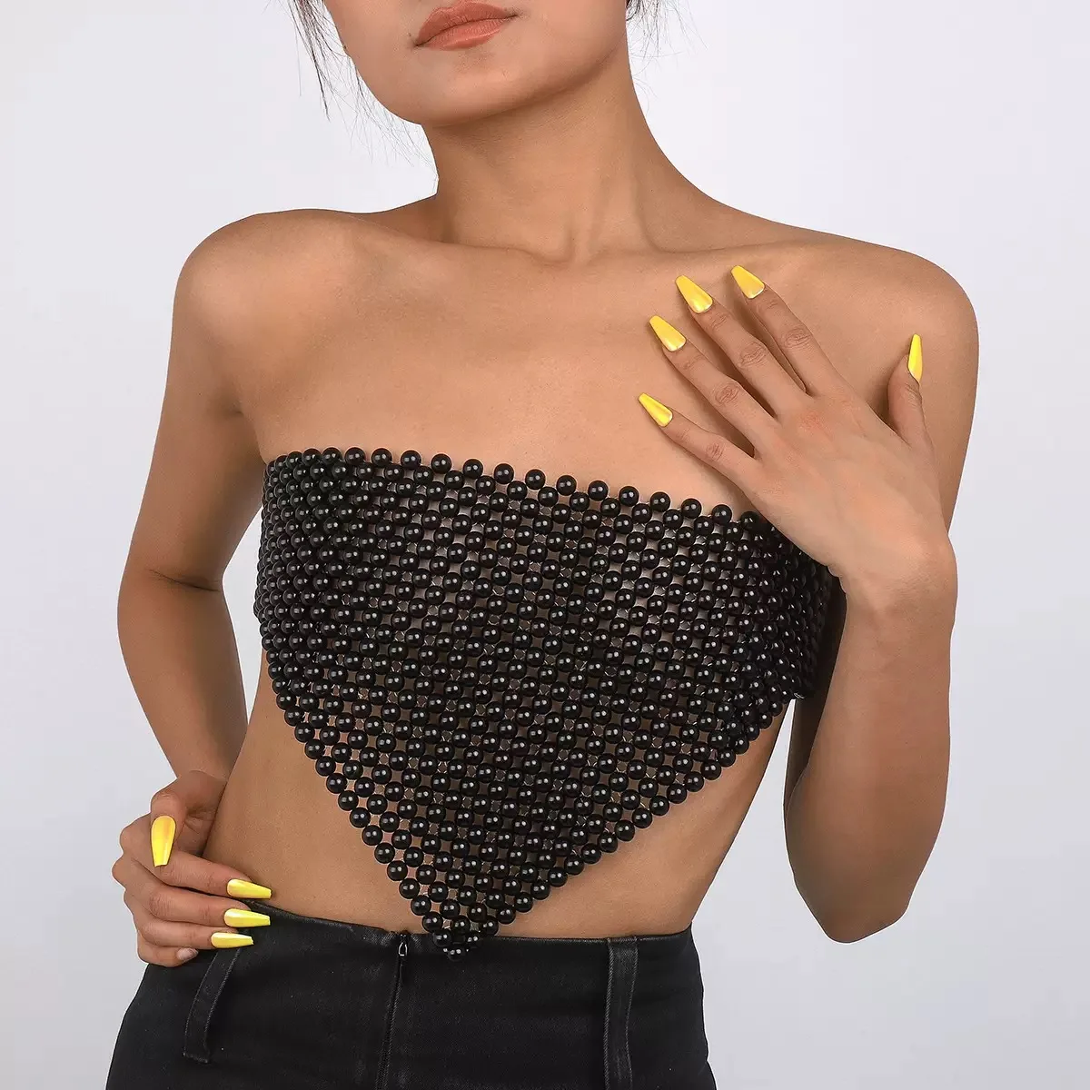 

Ladies Fashion Pearl Body Chain Strapless Bralette Trendy Wireless Tube Top Women's Jewelry Accessory