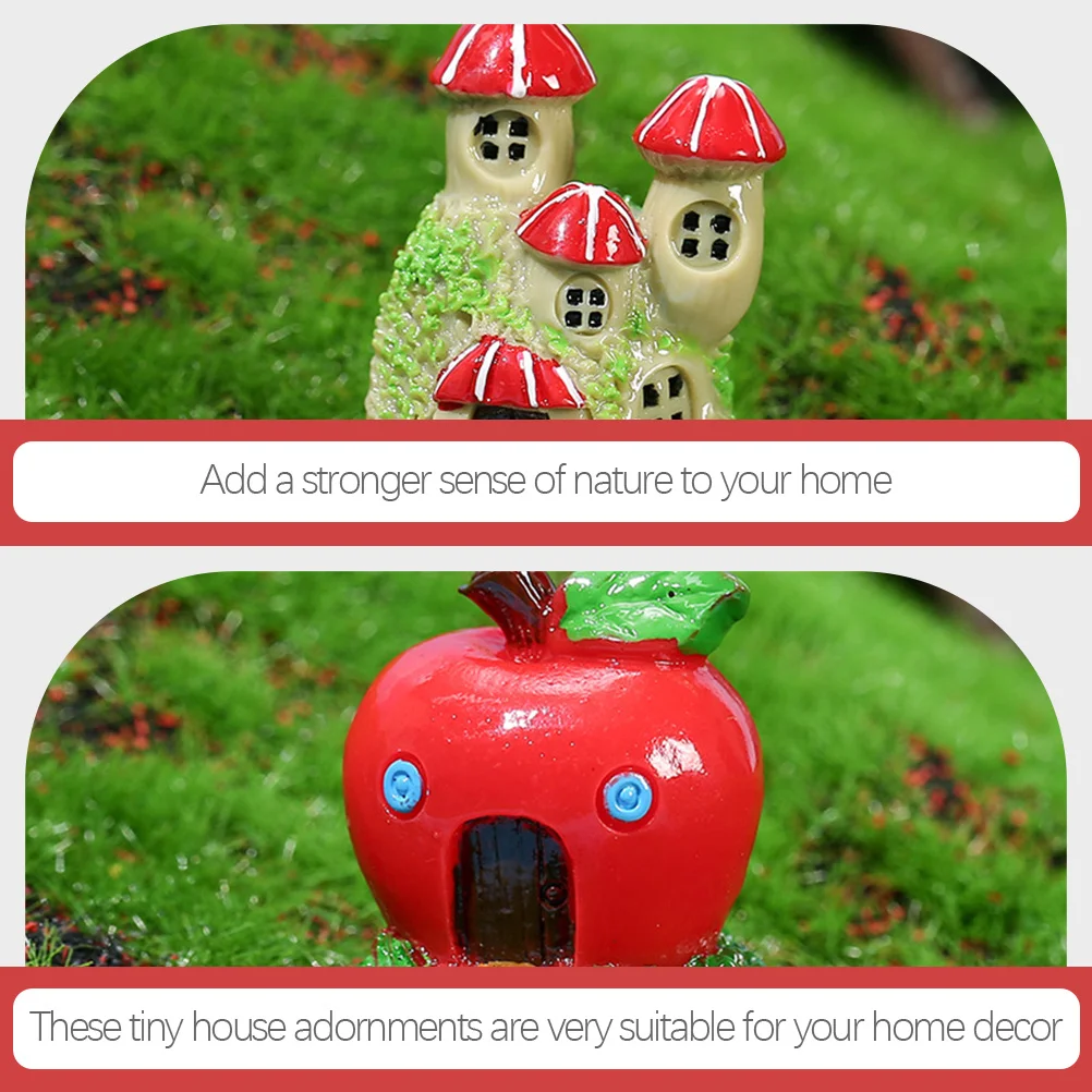

9Pcs Resin Mini House Creative Tiny Cartoon Ornament for Desktop Micro Landscape Garden Decoration Prop
