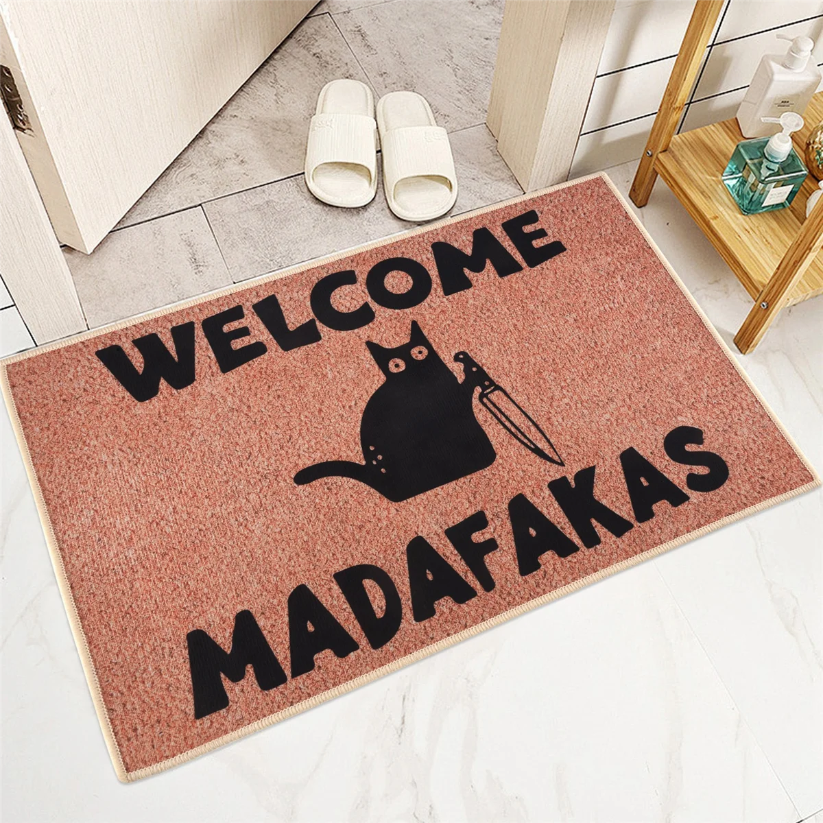 NN89R Dark Cat Welcome Madafakas Full Print Doormat Fun Doormat Home Decor Kitchen Bathroom Decor Give People Fun Gifts