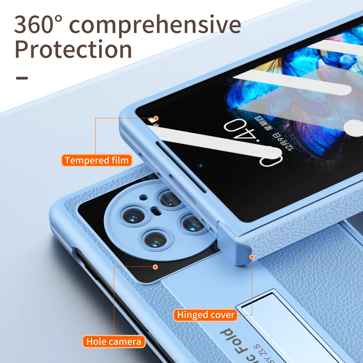 2pc Hinge Protective Pencil Case for Vivo X Fold Litchi Grain Leather with Handwritten Pen Tempered Glass Kickstand Cover X FOLD