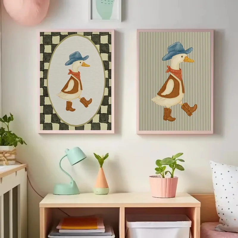 1pc frameless Canvas Painting Vintage Cowboy Silly Goose Western Duck Frog Animals Cartoon Poster Canvas Painting Wall Art Pictu