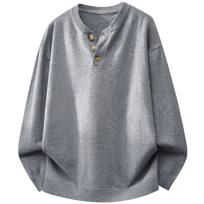 

American Retro Henry Collar Men's Knitwear Lazy Sle Inner Wear Autumn High Sensation Long Sve V-Ne Polyester Fiber