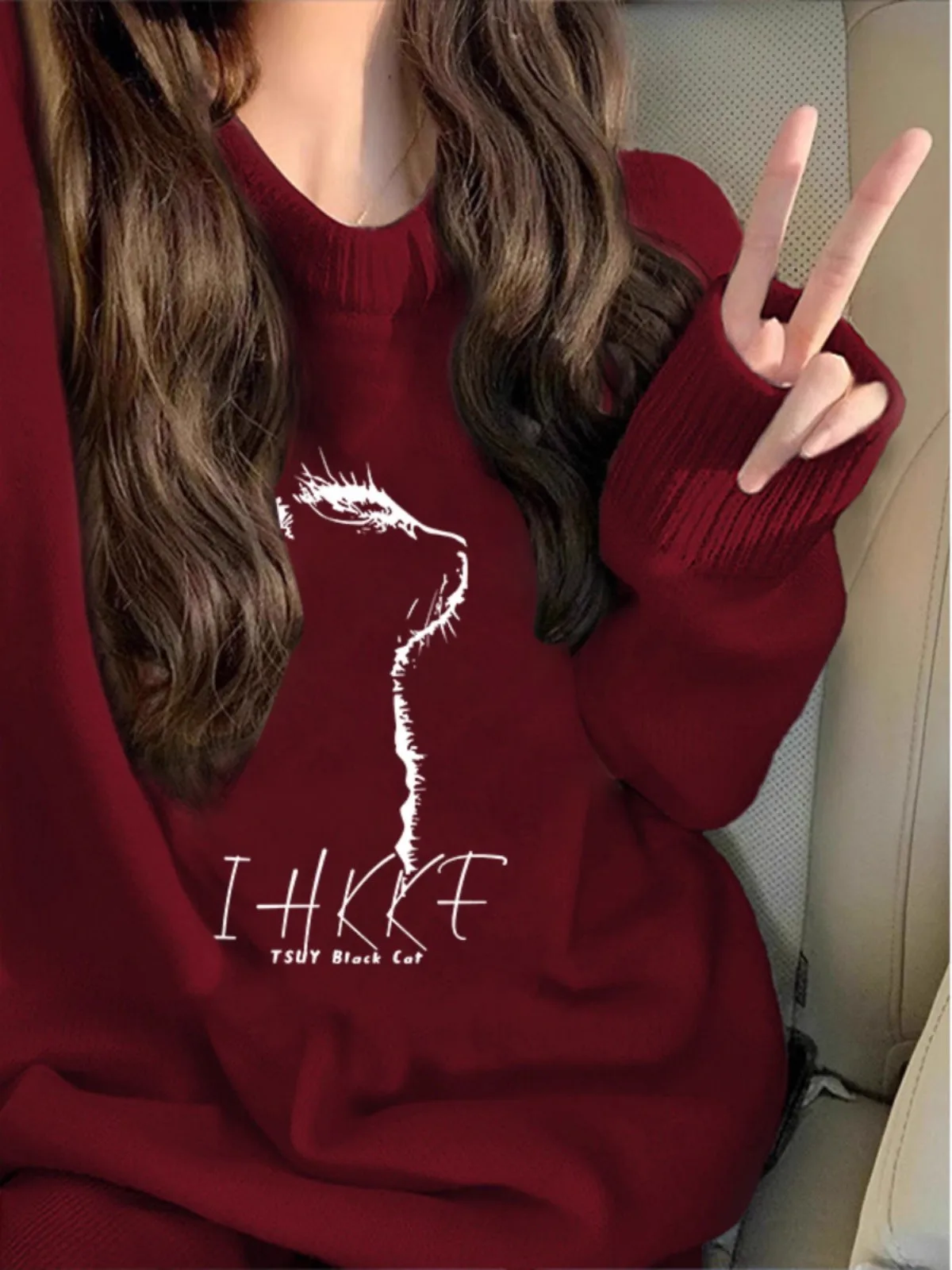 

Свободный вязаный свитер женский осенне-зимний, красный шерстяной свитер в винтажном стиле, большие размеры, 300 Pou, китайский зодиакальный год, Ce...