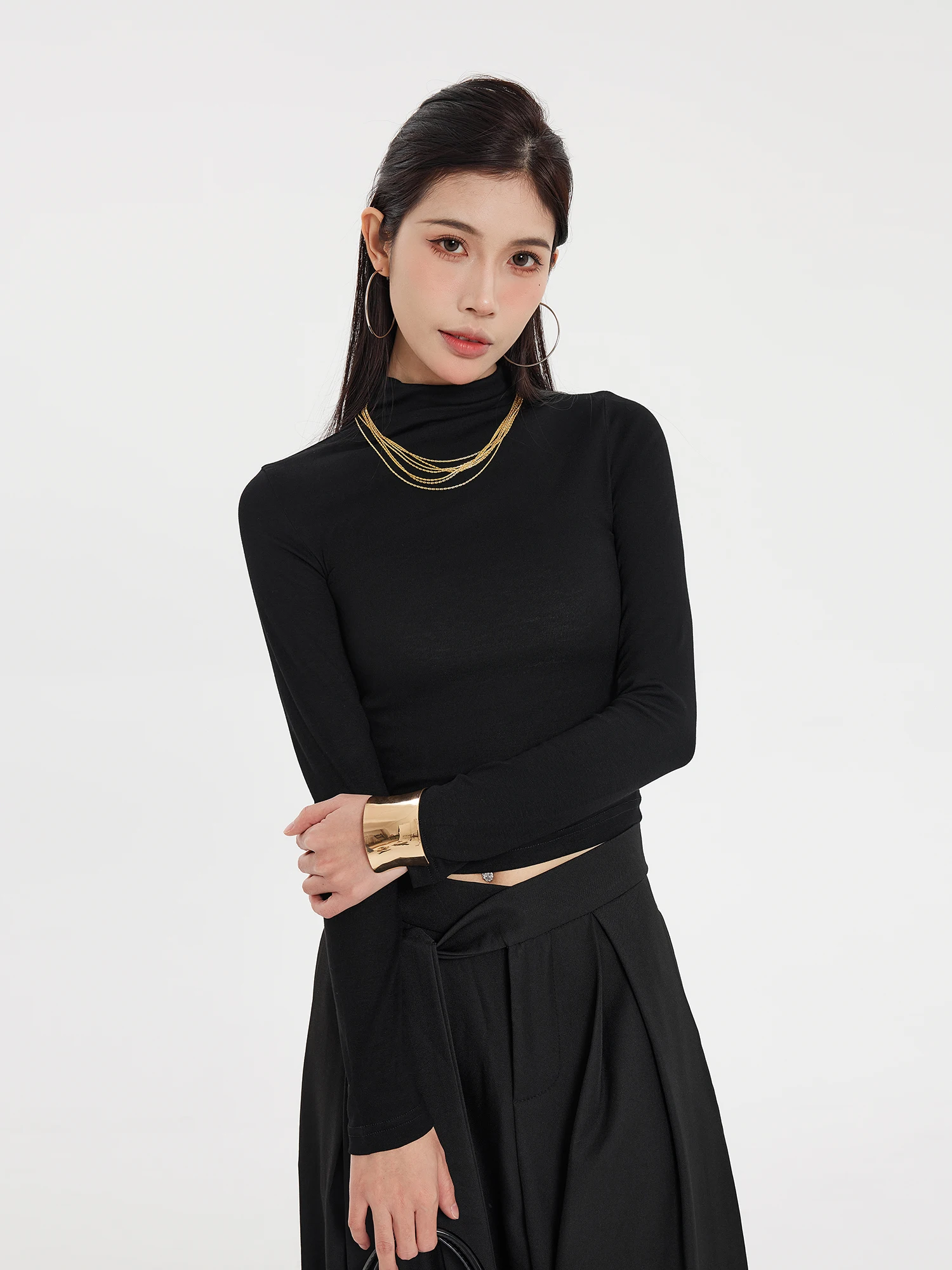 

Bla High Collar Knitted Top Women's Slim Fit Base Layer irt Inner Wear Autumn Winter New Sle Street Sle T-irt