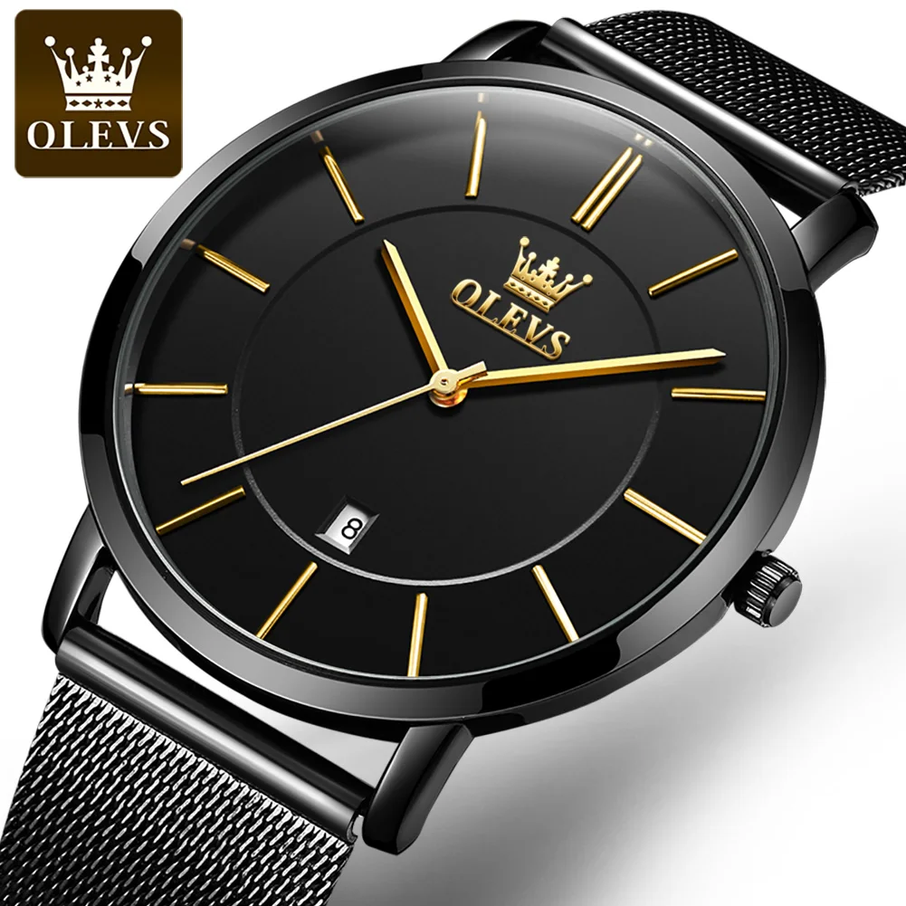 

OLEVS Brand Fashion Ultra-thin Design Quartz Watch for Men Stainless Steel Mesh Strap Calendar Simple Watches Relogio Masculino