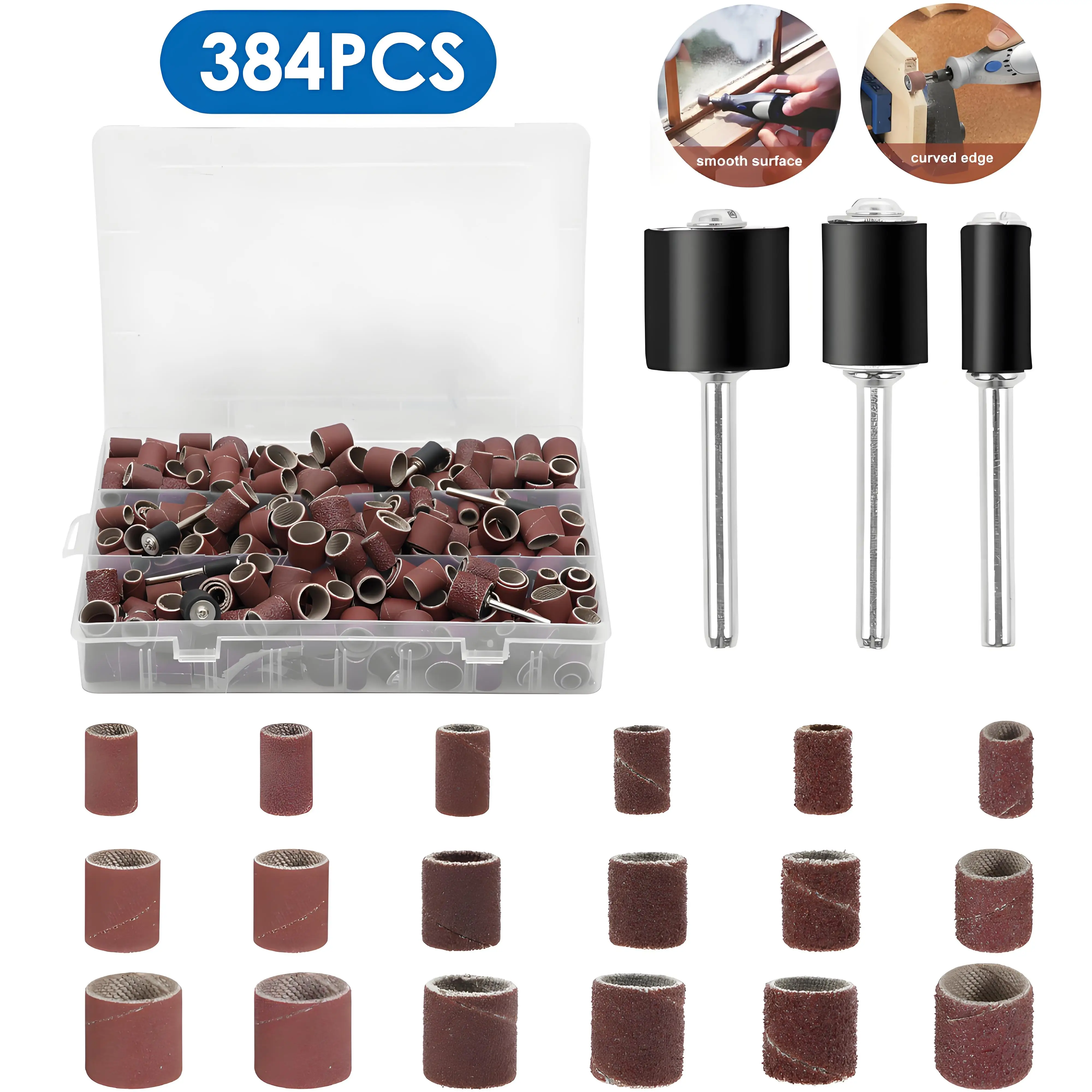 

384Pcs Drum Sander Set Fine Polishing Sander Drum Kit Efficient Resin Sanding Sleeve Set for Metal Car Woodworking DIY Tool Part
