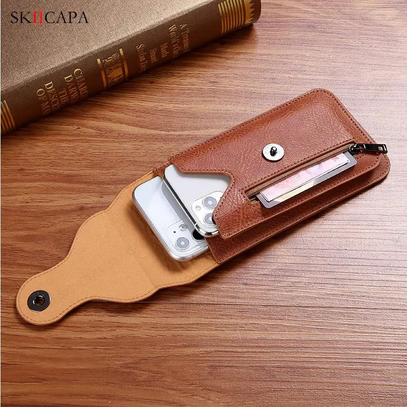 Leather Wallet Flip Phone Case For Samsung S22 Ultra S21FE S20 Plus S9 S8 S10 Lite Note 20 Ultra Belt Clip Waist Bag Phone Pouch