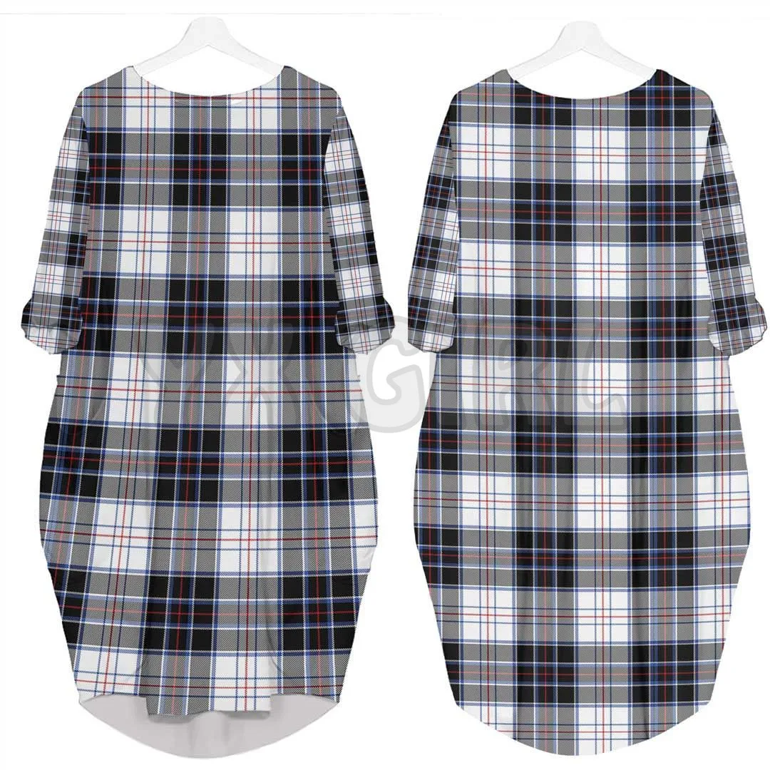 Napier Ancient Tartan Batwing Pocket Dress3D Printed  Batwing Pocket Dress Women's Pullover Oversized Female Dresses