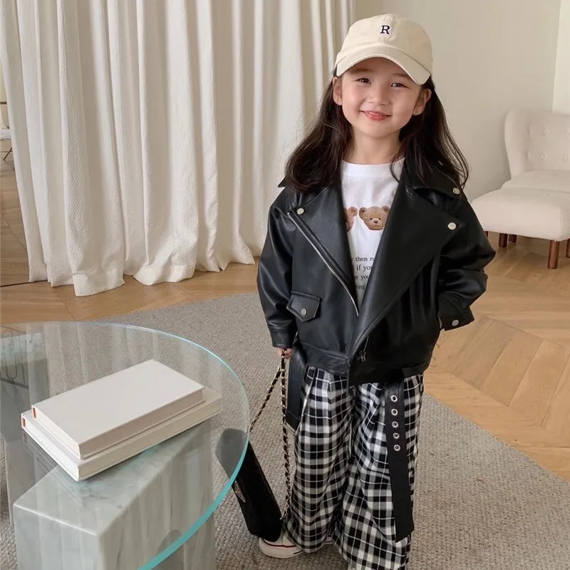 

Girl's leather jacket spring outfit new children's western-style Korean version motorcycle suit jacket