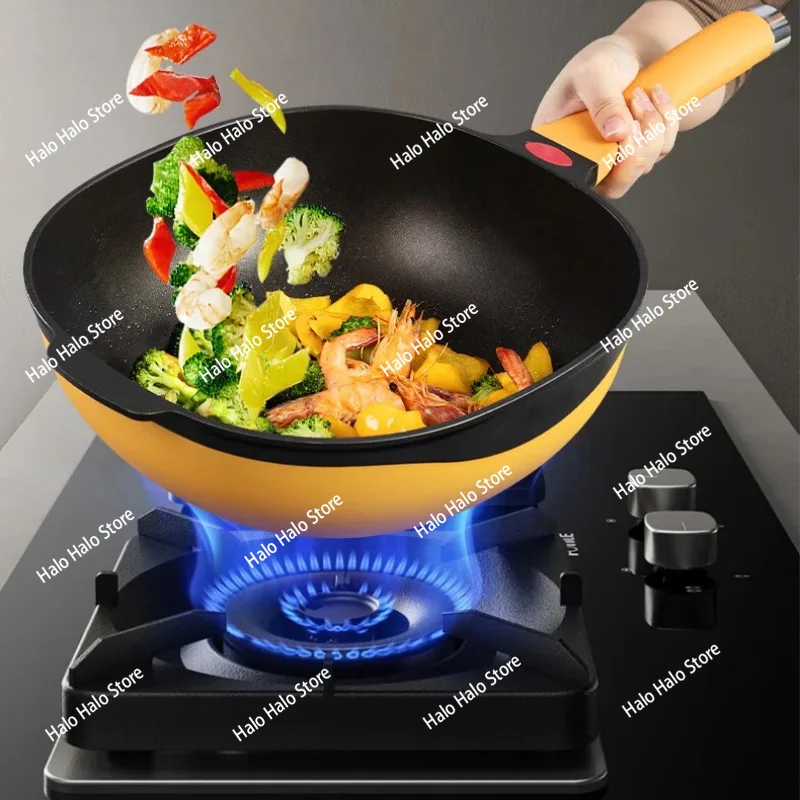 Square Dual-Color Nonstick Frying Pan-Titanium Ceramic Wok Smoke-Free Flat  Pan for Home Cooking&Gift Set with Rock Coating