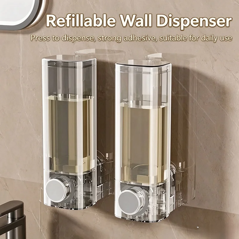 No Drilling Wall Soap Dispenser Manual Press Refillable Bottle Bathroom Hotel Shampoo Hand Wash