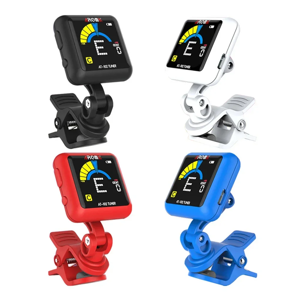 Aroma At-102 Rechargeable Clip-On Guitar Tuner Color Sn With Built-In Battery Usb Cable For Chromatic Guitar Bass Ukulele