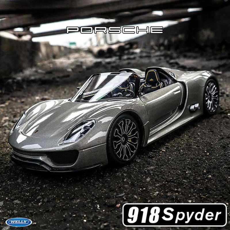 

Модель автомобиля WELLY 1:24 Porsche 918 Spyder Concept из сплава, литой и игрушечный автомобиль, миниатюрная модель автомобиля в масштабе, игрушки для детей