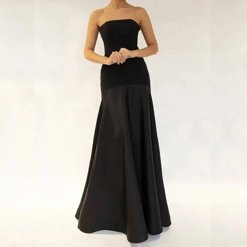 Women Patchwork Slim Evening Chic Thin Satin Big Hem Backless Sleeveless Party Gowns Elegant Dress