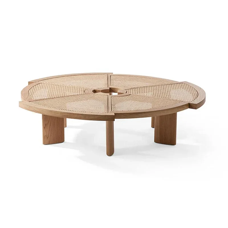 Japanese-style log rattan round coffee table wabi-sabi wind living room solid wood designer Nordic rock slab B & B