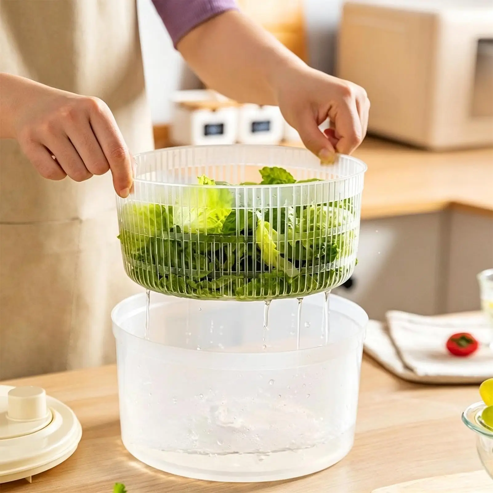 Lettuce Spinner 3.6L Manual Produce Drying Drainage Bowl Lettuce Washing Spinner For Berry Spinach Home Kitchen Restaurant