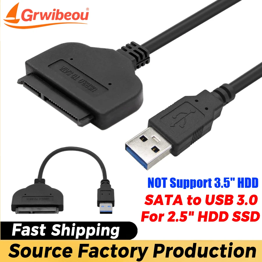 Grwibeou SATA To USB 3.0 Adapter Cable USB 3.0 To SATA III Hard Driver Conversion Cord for 2.5” SSD/HDD SATA III Hard Drive